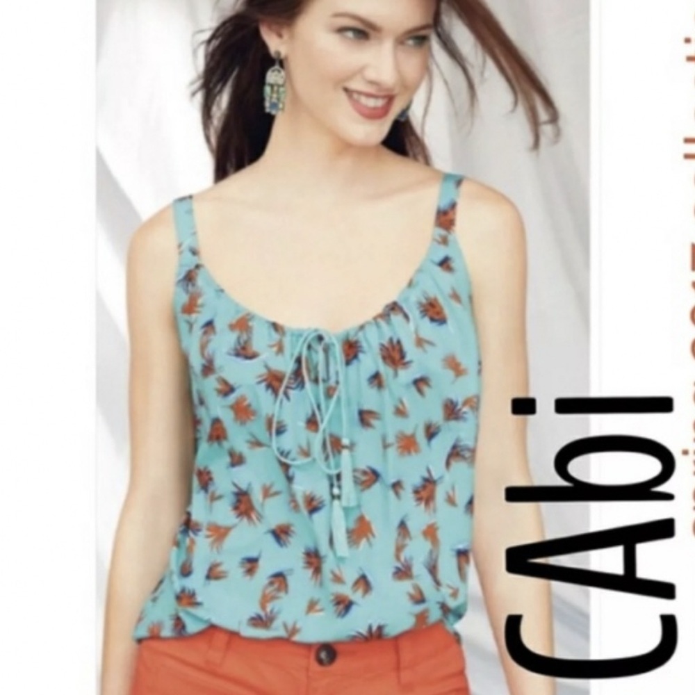Cabi tank top size XS. Turquoise, orange, blue and white with tassel tie.